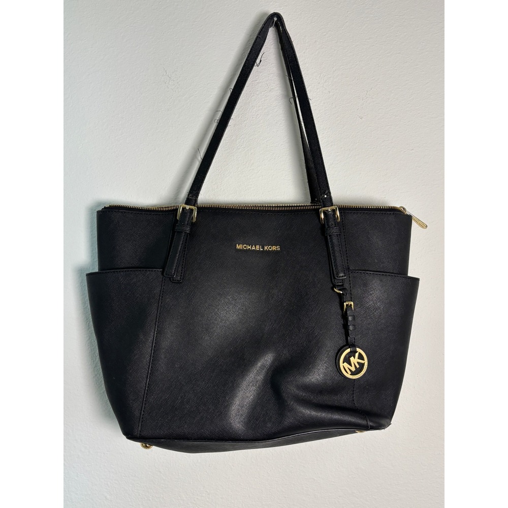 Michael Kors Jet Set Travel Black Saffiano Leather Tote Bag Gold‎ Hardware